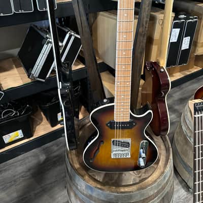 BootLegger Guitar Single Barrel Brown Red Black Burst Custom Case & Flask P90 & Single Coil image 15