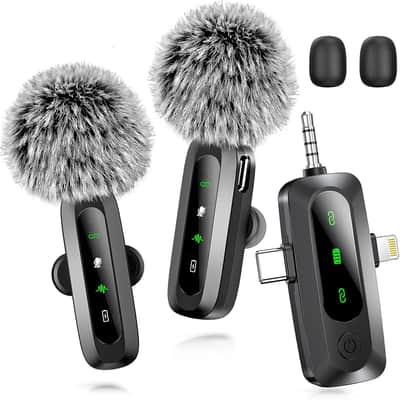 3 in 1 Mini Microphone for iPhone, Android, Camera, LED Display Wireless Lavalier Microphone for Video Recording, Clip on Lapel Lav Mics with Noise Reduction for Interview Vlog YouTube TikTok image 1