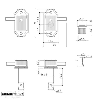 NEW Gotoh SD90-SL Tuners Tuning Vintage Keys Set L3+R3 Keystone 3x3 - NICKEL image 3