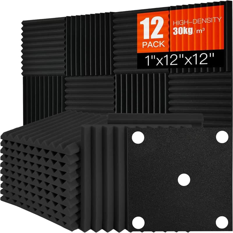 12 Pack Acoustic Foam Panels 1" x 12" x 12" – Sound Absorbing Wedge Panels for Studio Recording, Home Studio, Office & Wall Noise Reduction image 1