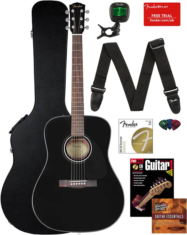 Fender CD-60 Dreadnought Acoustic Guitar - Black w/ Hard Case image 1