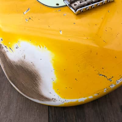 FRANCHIN Mercury guitar body Relic Aged Monaco Yellow 100% Nitro Lacquer Cracks HSS Basswood Stratocaster-Strat-S-Style Made in Italy - Stock piece #23230826 image 6