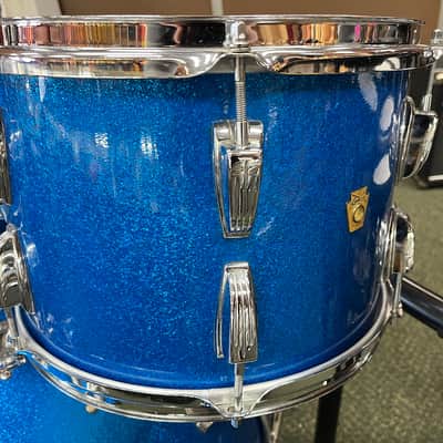 Ludwig 5pc Hollywood Outfit With Supra-phonic Snare - 8x12 / 9x13 / 16x16 / 14x22" Drum Set Keystone Badges 1966 - 1968 - Blue Sparkle / Vintage Hardware (SPEED KING, SPUR-LOK & More) image 4