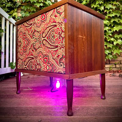 Rotary Connection 1x12 light up loaded guitar speaker cab on legs! Vintage 8 ohm speaker. Semi open. Quality hardwoods. Vintage MCM style. Paisley grill cloth. Heavy duty Switchcraft jack. 2026 - Wood image 17