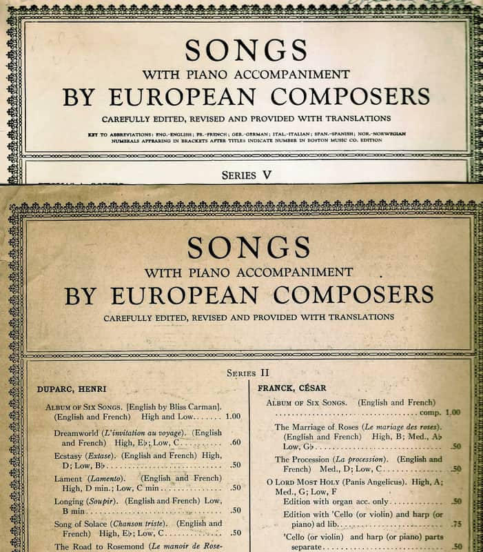 Songs with Piano Accompaniment by European Composers with translation Rachmaninov LILACS, Faure Gabriel The Cradles Vintage Music Sheets image 1