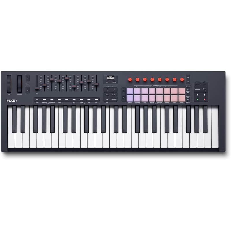 Novation FLkey 2 49 — 49-Key MIDI Controller Keyboard for FL Studio. Make Beats with Semi-Weighted Keys, USB, Pitch & Mod Wheels, 16 Drum Pads, and Arpeggiator — Inc. 6 Months of FL Studio image 1