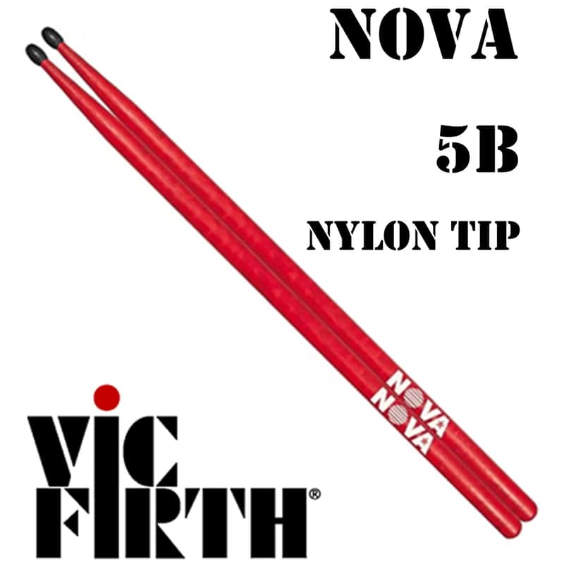 Vic Firth Nova Drumsticks 5B Hickory Nylon Tip Red & Black image 1