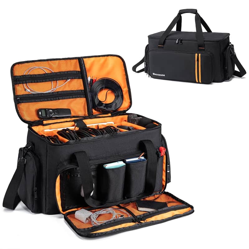 Dj Gig Bag With 8 Detachable Dividers, Dj Cables Bag With 15.6'' Laptop Sleeve, Large Capacity Travel Musicians Gig Bag For Dj Gear, Music Equipment&Accessories, Black image 1