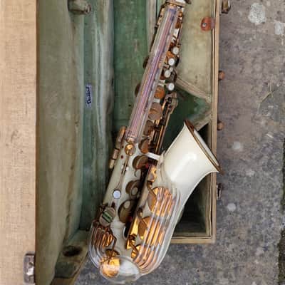 Grafton Acrylic and Metal Alto Saxophone 1950s - Cream and Brass image 9