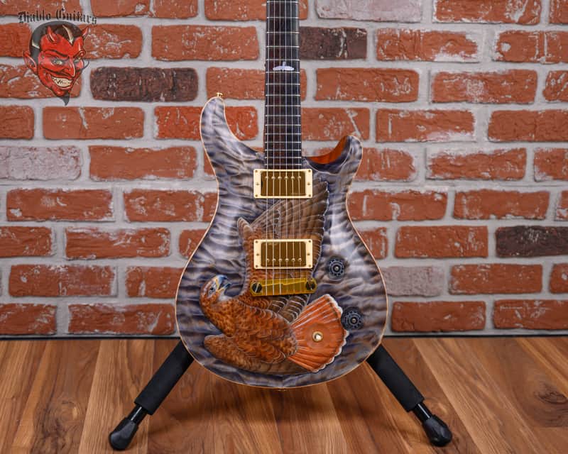 PRS Private Stock#6702 Custom 22 Quilted Maple Top with Floyd Sholz Hand Carved “Red Tail Hawk” in Satin Purple Mist 2018 w/OHSC image 1