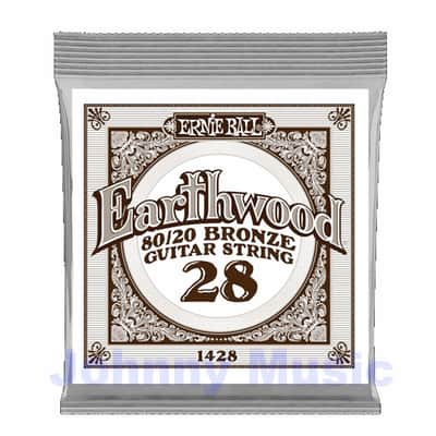 .028" Earthwood 80/20 Bronze Wound Over Brass-Plated High-Carbon Steel Hex-Core Acoustic Guitar Single String image 1