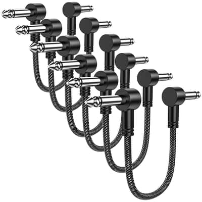 Guitar Patch Cables 6 Pack, 6 Inch Effect Pedal Instrument Cable 1/4" TS Right Angle Effect Pedal Flat Cables for Variety Pedals, Amplifiers, Mixing Console, Audio Equipment image 1