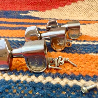 Vintage-Used Schaller 3 + 3 Guitar Tuners-Tuning Machines-Complete Set Chrome ~1980's image 8