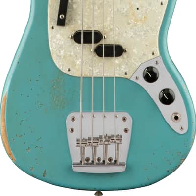 Fender JMJ Signature Road Worn Mustang Bass Short-Scale 4-String Bass Guitar, Rosewood Fingerboard, Faded Daphne Blue image 1