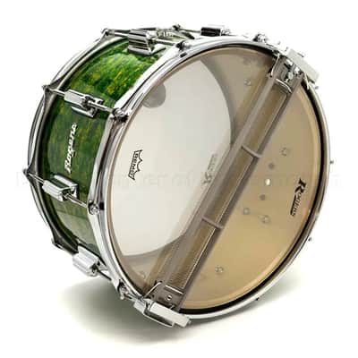 Rogers Dyna-Sonic 7-Line Brass Snare Drum 14x8 Green Alcohol Ink image 4