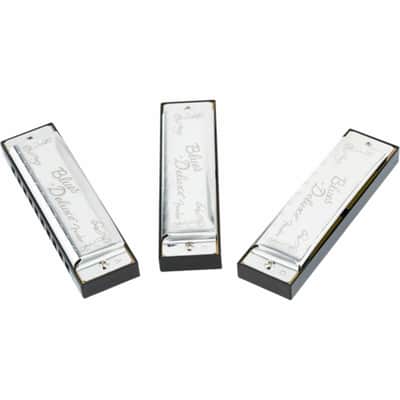 Fender Blues Deluxe 10-Hole Diatonic Harmonica 3-Pack with Case, Key of C, G, A image 3