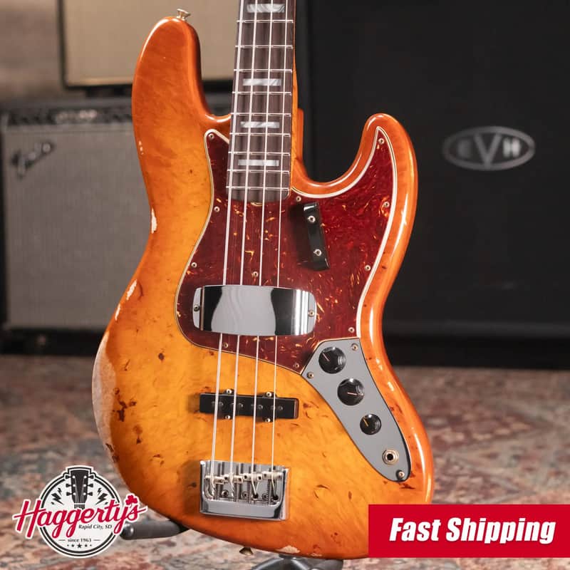 Fender Custom Shop Artisan Maple Burl Relic Jazz Bass - Honey Burst with Hardshell Case image 1