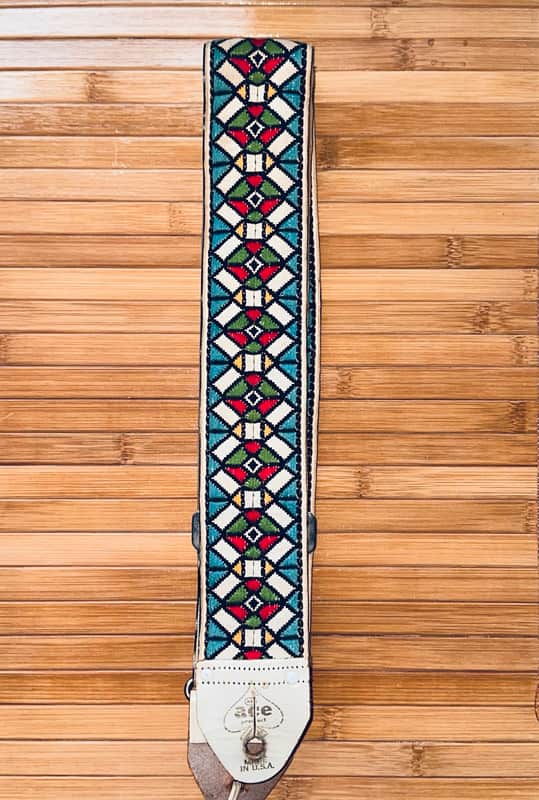 Vintage Ace “Stained Glass” Guitar Strap – 1960s USA – Blue / Green Geometric Jimmy Page Hendrix Clapton image 1