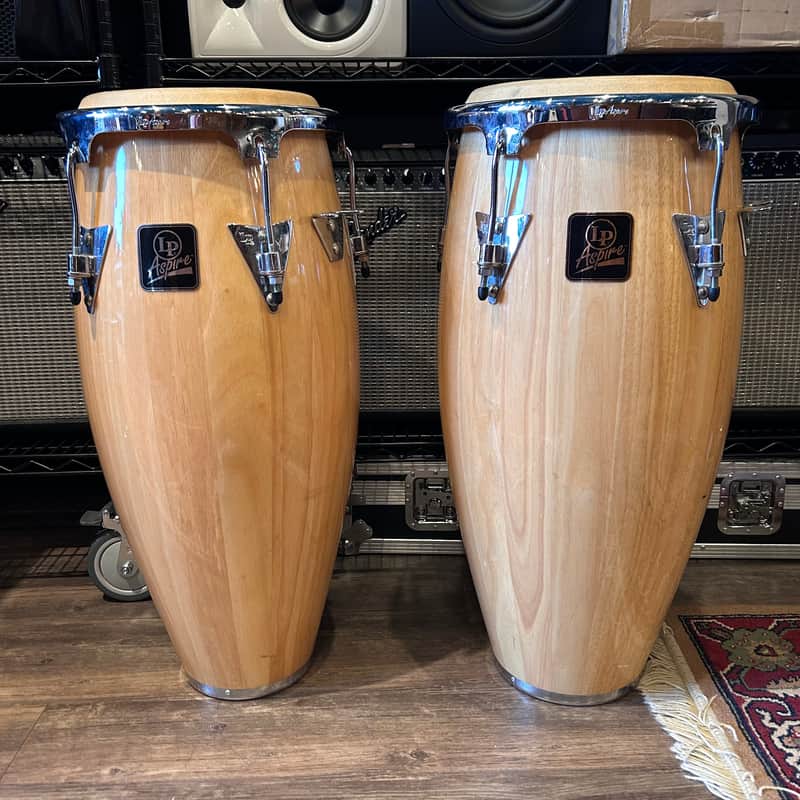 Latin Percussion LPA646-AW Aspire Series 10/11" Conga Set with Stand, Black Hardware 2010s - Natural image 1