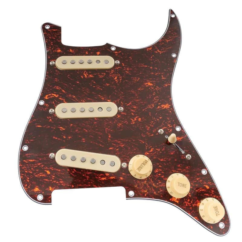 Pro-SE ST-60SE Pre-wired SSS Pickguard with Staggered Alnico 5 Pickups for Strat Style Electric Guitar, Red Tortoise 4Ply image 1