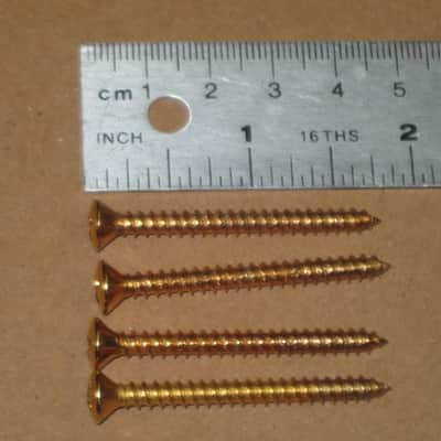 very lightly relic'd genuine Fender Gold Four Bolt Neck Plate (gold plated steel) +screws p/n 0991447200 (blank, NO Micro-Tilt Adjustment) from 2002-2003 SRV Artist Ser Strat (NO guitar) but can be used on dif year guitar / bass] Screws: # 8, 1&1/4" L image 7
