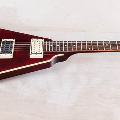 Greco Flying V Non Catalog MIJ 1982 Red Flame CMT Style Made in Japan w/ Bag image 2