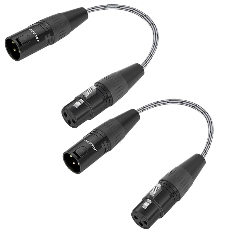 XLR to XLR Microphone Cable, 3-Pin Female to 3-Pin Male XLR Microphone Cable - Balanced and Shielded XLR Cable 2 Pack (6 inches), Grey image 1