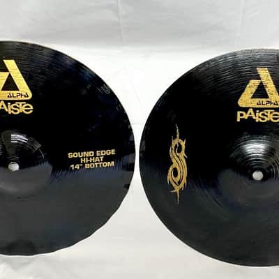 Paiste 14" Black Alpha Slipknot Edition Sound Edge Hi-Hat Cymbals (Pair) 2008 - 2016 - Black with Bronze Graphics image 1