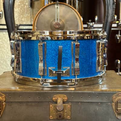 USED 90's Ludwig 6.5x14 Monroe Era Classic Maple Snare Drum in Blue Sparkle image 3
