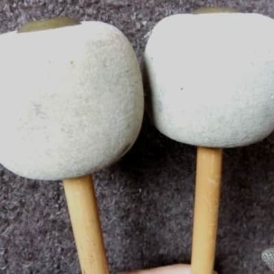 RARE, VINTAGE PAIR OF NEW ERA MARCHING BASS DRUM / TOM TOM / GONG BEATERS / MALLETS - WORN image 2