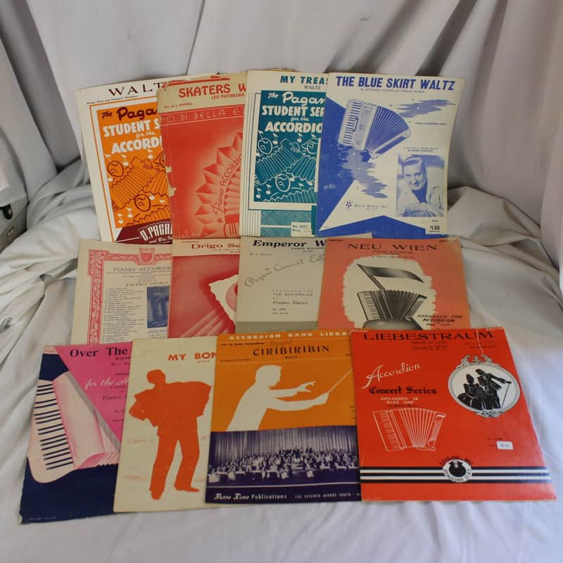 Lot of 12 Used Vintage Accordion Sheets - Waltz & Dances (O Pagani, Pietro Deiro, Marks, and More!) image 1