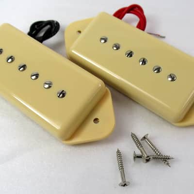P-90 Matched Pair Dog Ear Flat Thinline Cream Set Crispy DragonMountain Bild 1
