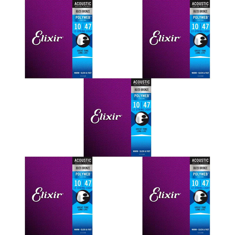 Elixir Strings 11150 Polyweb 80/20 Bronze Acoustic Guitar Strings - .010-.047w Light 12-String (5-pack) image 1