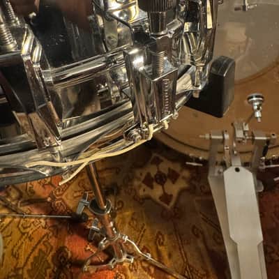 Ludwig No. 400 Supraphonic 5x14" 10-Lug Aluminum Snare Drum with Pointed Blue/Olive Badge 1969 - 1979 Chrome-Plated image 4