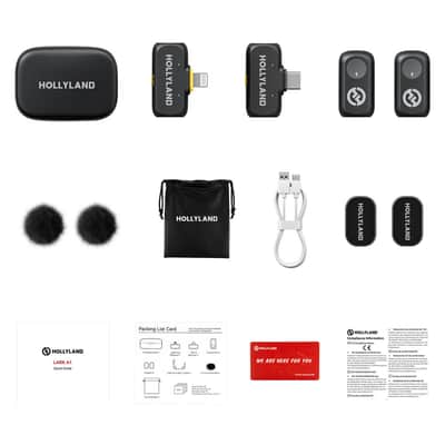 Hollyland LARK A1 Combo 2-Person Wireless Microphone System with USB-C and Lightning Connectors for Mobile Devices (Space Gray, 2.4 GHz) + Vivitar compact Selfie Video Tripod + 16GB Transcend MicroSD Memory Card with Adapter image 3