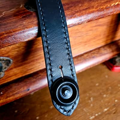 Hand Made, Hand Stitched Guitar strap "Rockatansky" in Black & Black - Vegetable Tanned Leather image 18