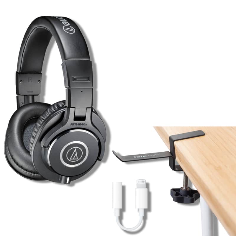 Audio-Technica ATH-M40x Closed-Back Monitor Headphones with Gator Frameworks Headphone Hanger For Desks Calrad 42-222 Lightning to 3.5mm Headphone Adapter and StreamEye Polishing Cloth image 1
