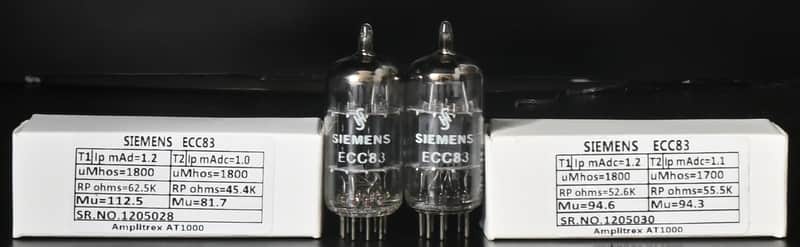 SIEMENS ECC83 / 12AX7 Precision Matched Pair Vintage 1960s Amplitrex Tested image 1