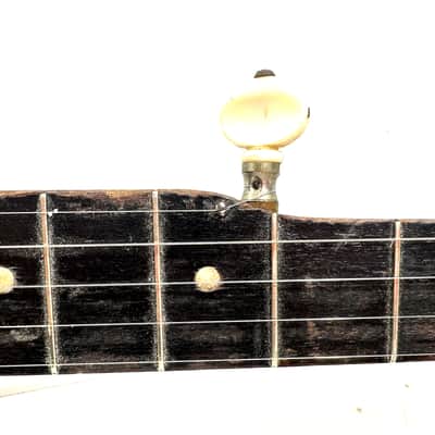 Old 5 string banjo with a painted head The Flapper and the Hummingbird 1930s - Wood and calf skin image 5