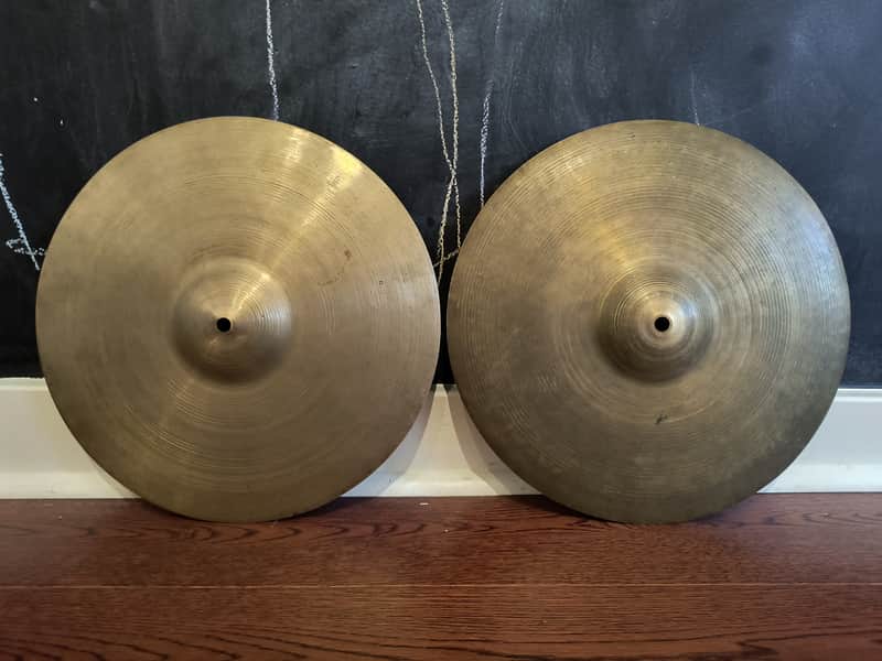 Vintage 1940s A Avedis Zildjian Trans Transition Stamp 13" Hi-hat Cymbals 500g 545g image 1