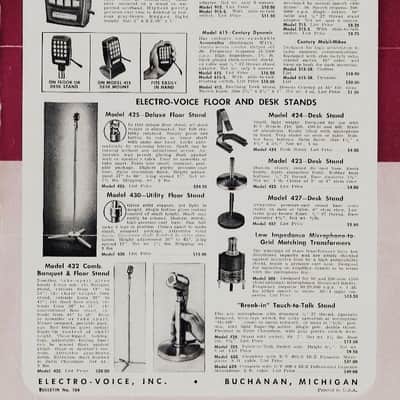 Vintage 1950's Electro-Voice 915 Omnidirectional Crystal Microphone Hi Z harp mic w 427 stand and cable image 2