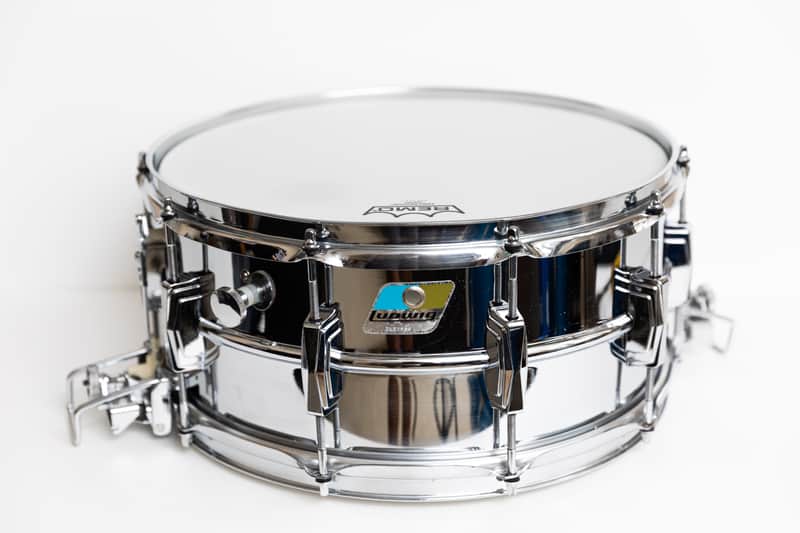 Ludwig No. 411 Super-Sensitive 6.5x14" Aluminum Snare Drum with Rounded Blue/Olive Badge 1979 - 1984 image 1