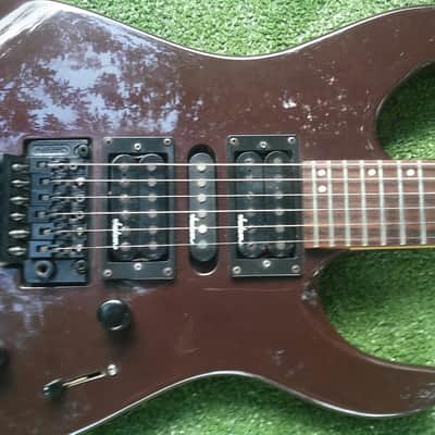 Jackson Model PS4 MIJ JAPAN PERFORMER VINTAGE 90s Floyd Rose 24 Frets Reverse Headstock 1990s Factory Original Burgundy Purple Brown Mist Finish image 14