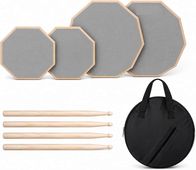 12 Inch + 8 Inch Double Sided Silent Drum Practice Pad Set, Professional Rubber Snare Drum Pad with 2 Pairs 5A Nylon Tip Drum Sticks, Portable Travel Drumming Accessories for Beginners & Adults (Gray) image 1
