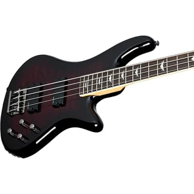Schecter Stiletto Extreme-4 Bass Guitar (4 String, Black Cherry) Bundle with Ultimate Support Pro Guitar Stand, Guitar Strap and Classic Guitar Pick (10-Pack) image 6