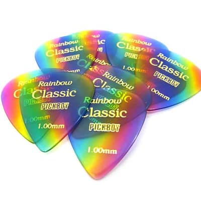 Pickboy Guitar Picks  10 Pack  Celluloid  Rainbow Colored  1.0mm  Heavy