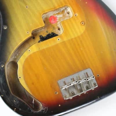 1977 Vintage Fender Precision Bass Lefty Sunburst Ash BODY Left-Handed 1970s USA PBass w/Original Bridge image 10