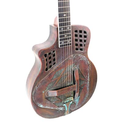 Royall Trifecta Distressed Copper Cutaway 14 Fret Left Handed Tricone Resonator image 4