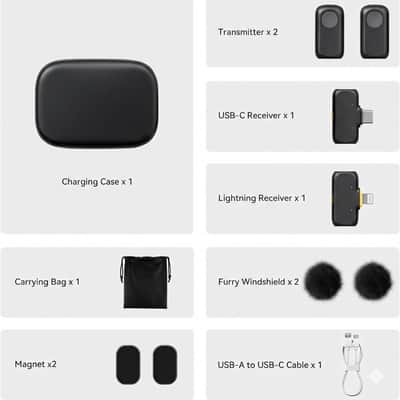 Wireless Mini Microphone for iPhone & Android, 48kHz/24-bit, 3-Level Intelligent Noise Cancel, Microphone for YouTube, Podcast, Vlogging (Black, 2TX + 2RX + Charging Case) image 3