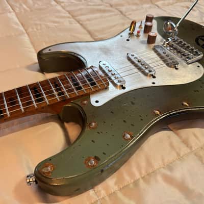 CeJota Strat-Style Electric Guitar - Military U.S. Army Green - "The Tank" image 4